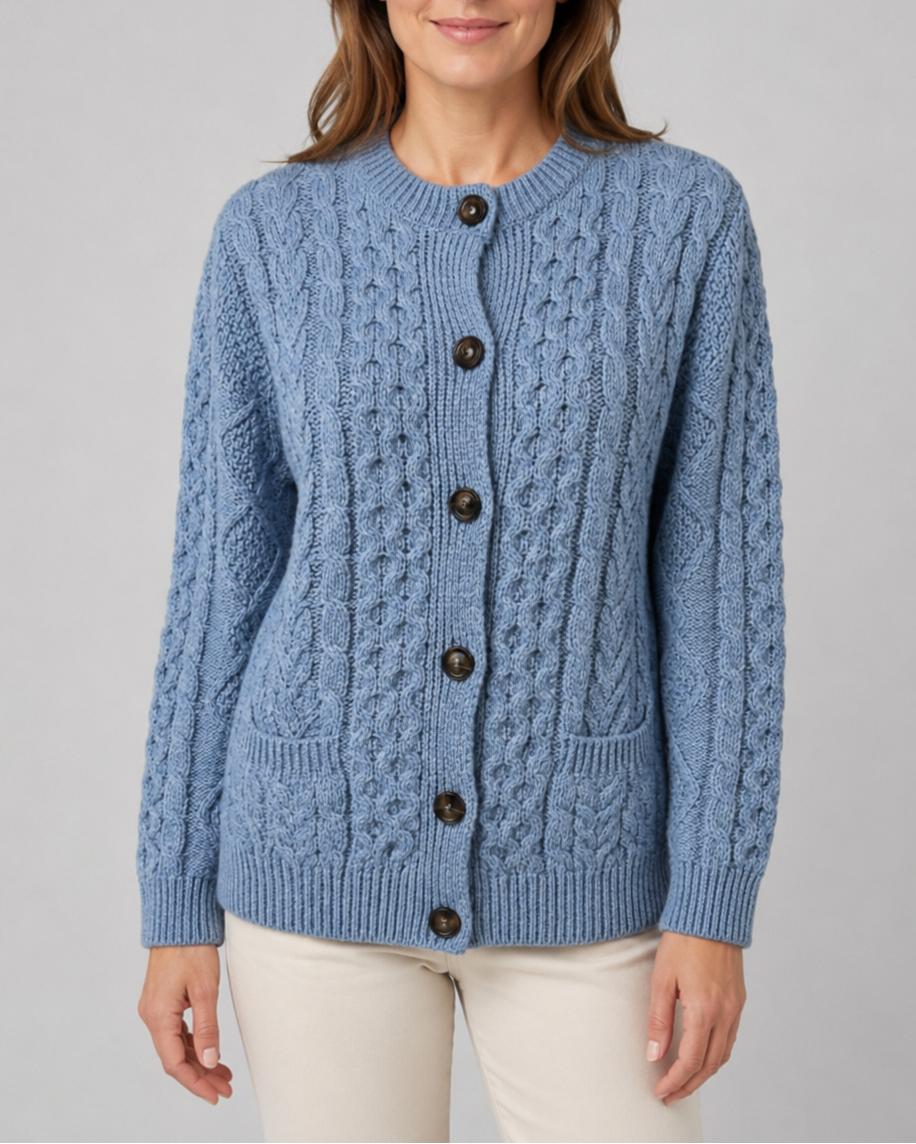 Women's Cable Knit Cardigan – Button-Front, Front Pockets
