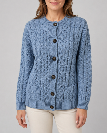 Women's Cable Knit Cardigan – Button-Front, Front Pockets