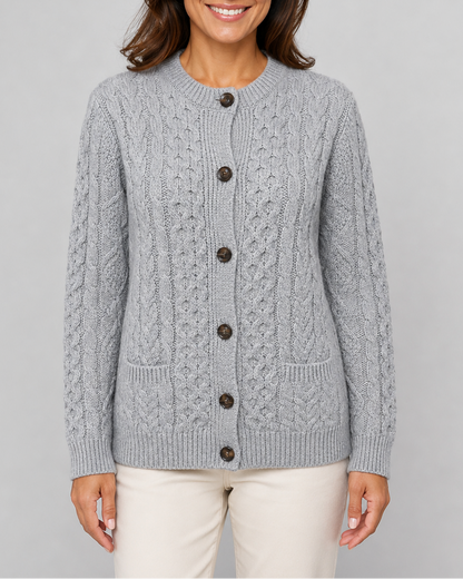 Women's Cable Knit Cardigan – Button-Front, Front Pockets