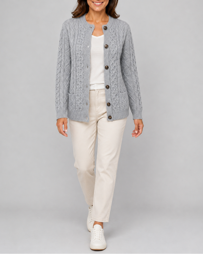Women's Cable Knit Cardigan – Button-Front, Front Pockets