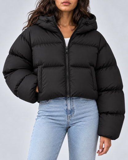 Women's Puffer Jacket – Cropped Hooded Zip-Up
