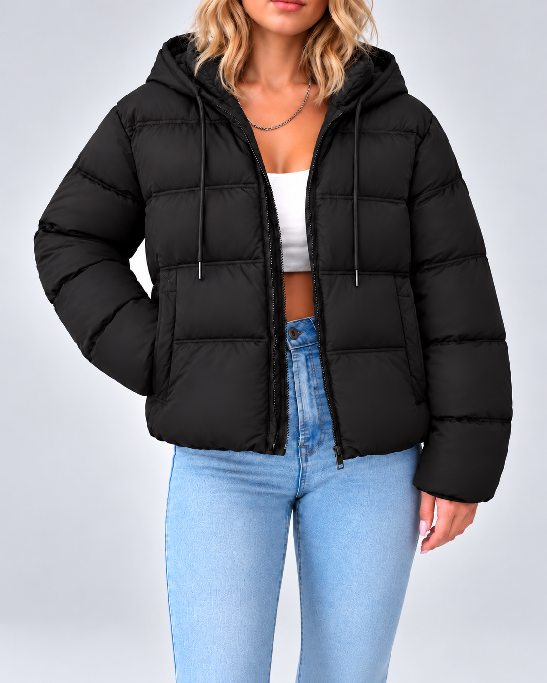 Women's Puffer Jacket – Hooded, Quilted Zip-Up