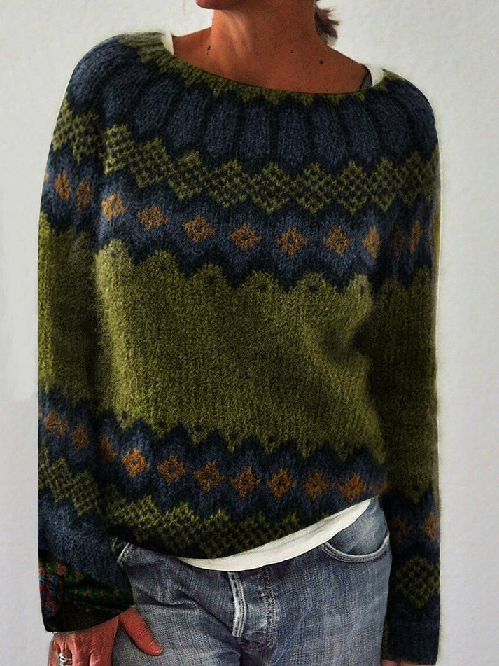 Women's Christmas Sweater – Fair Isle, Wide Crewneck