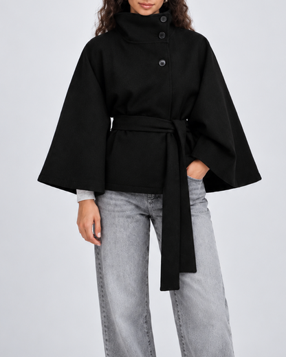 Women's Wool Cape Coat – Belted, Funnel Neck