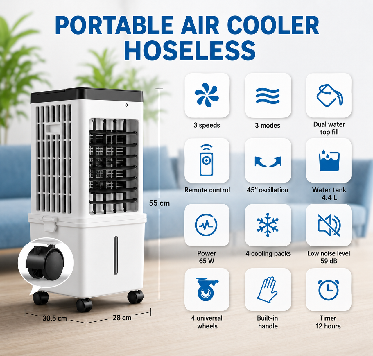 Portable Evaporative Air Cooler with Remote – Instant Cooling