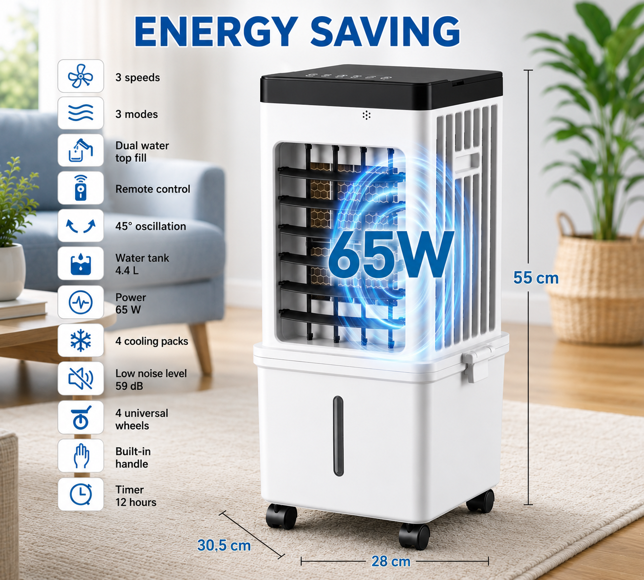 Portable Evaporative Air Cooler with Remote – Instant Cooling