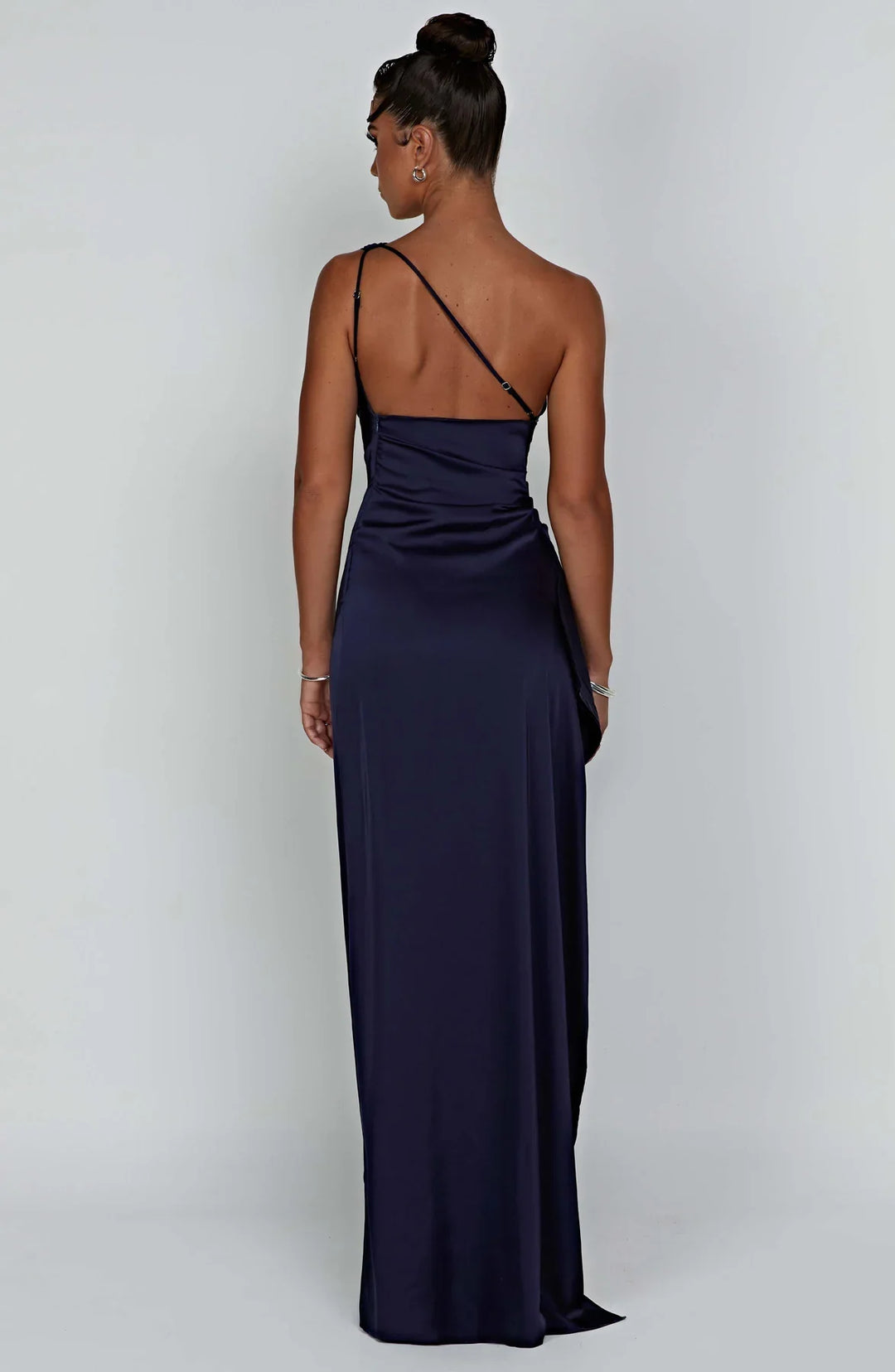 Women's Pleated One-Shoulder Satin Maxi Dress with High Slit