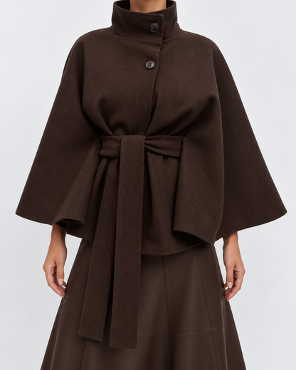 Women's Wool Cape Coat – Belted, Funnel Neck
