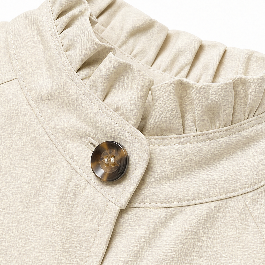 Women's Short Trench Coat – Ruffle Collar, Relaxed Fit