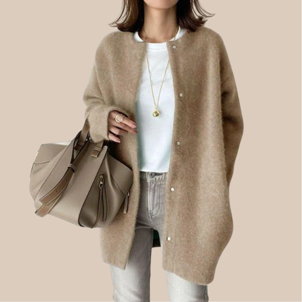 Women's Round Neck Snap Button Knit Cardigan