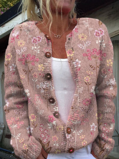 Women's Floral Button Front Knit Cardigan