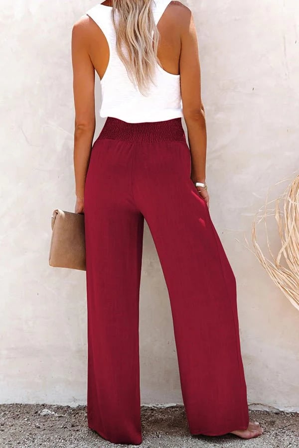 Women's High-Waisted Wide-Leg Pants with Buttons