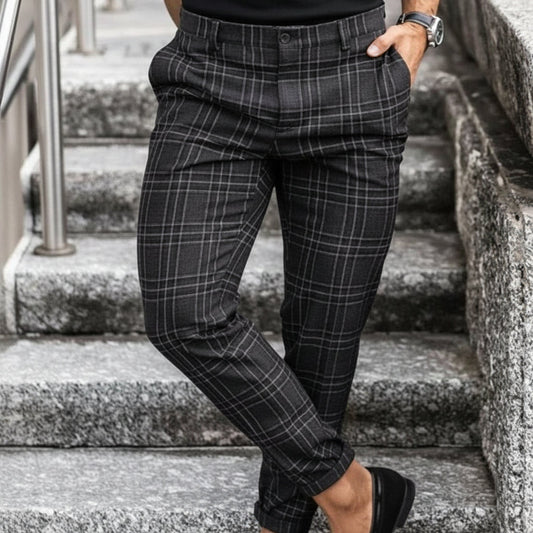 Men's Slim Fit Plaid Pants with Pockets
