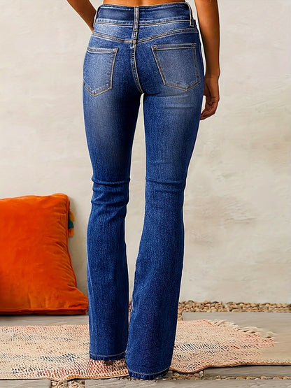 Women's Flared Jeans – High-Rise, Double-Button Waist
