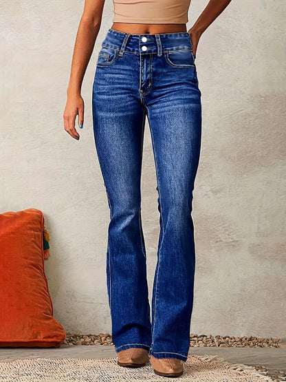 Women's Flared Jeans – High-Rise, Double-Button Waist