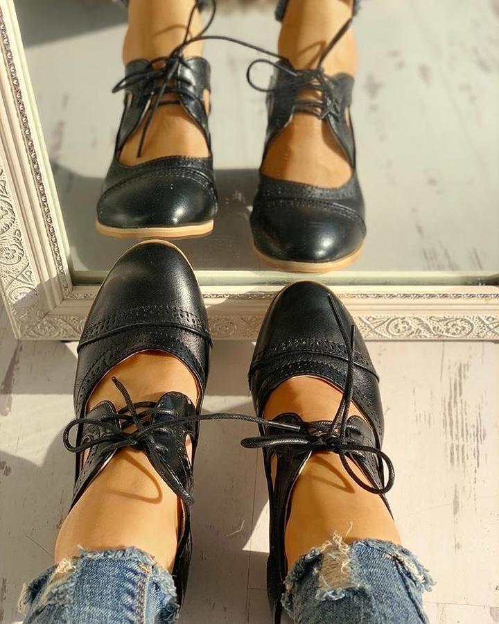 Women's Brogue Heels – Lace-Up, Cutouts, Faux Leather