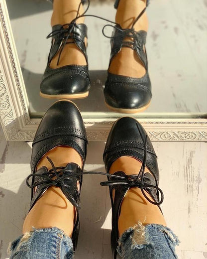 Women's Brogue Heels – Lace-Up, Cutouts, Faux Leather