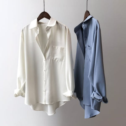Women's Silk Blouse – Button-Down, Chest Pocket