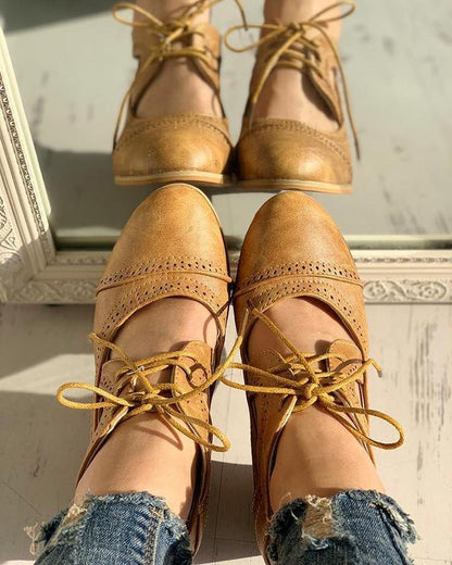 Women's Brogue Heels – Lace-Up, Cutouts, Faux Leather