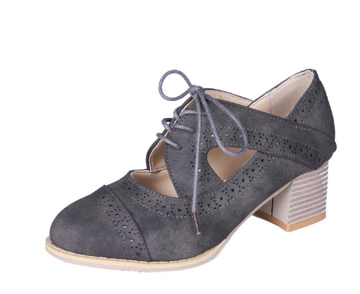 Women's Brogue Heels – Lace-Up, Cutouts, Faux Leather