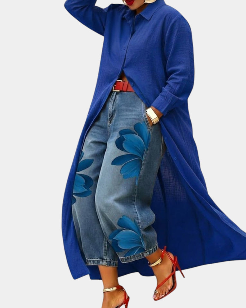 Women's Shirt Dress and Floral Print Jeans Set