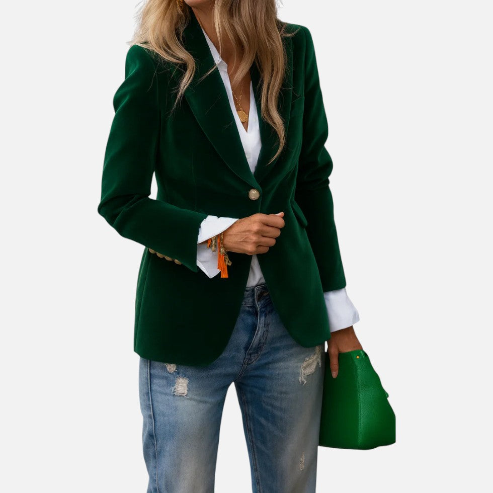 Women's Velvet Blazer with Single Gold Button