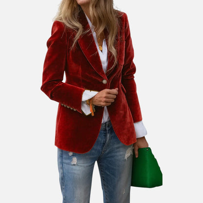 Women's Velvet Blazer with Single Gold Button