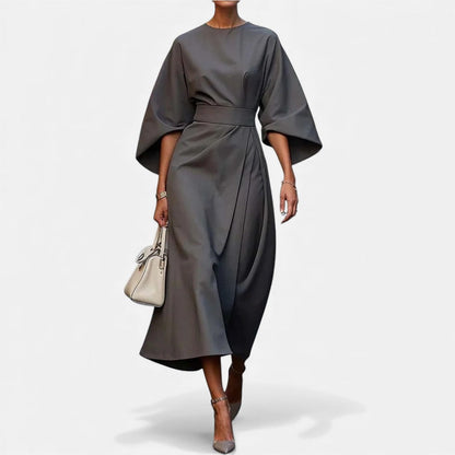 Women's Belted Midi Dress with Wide Sleeves