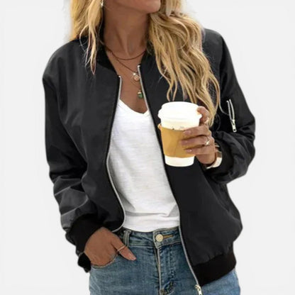 Women's Bomber Jacket with Zip Front and Ribbed Cuffs