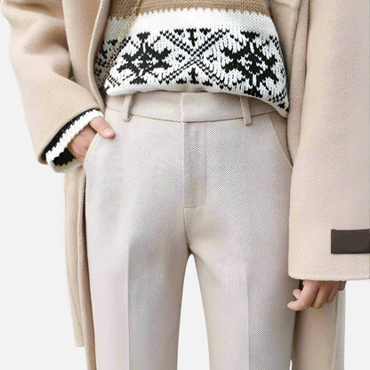 Women's Straight Leg Pants with Herringbone Pattern