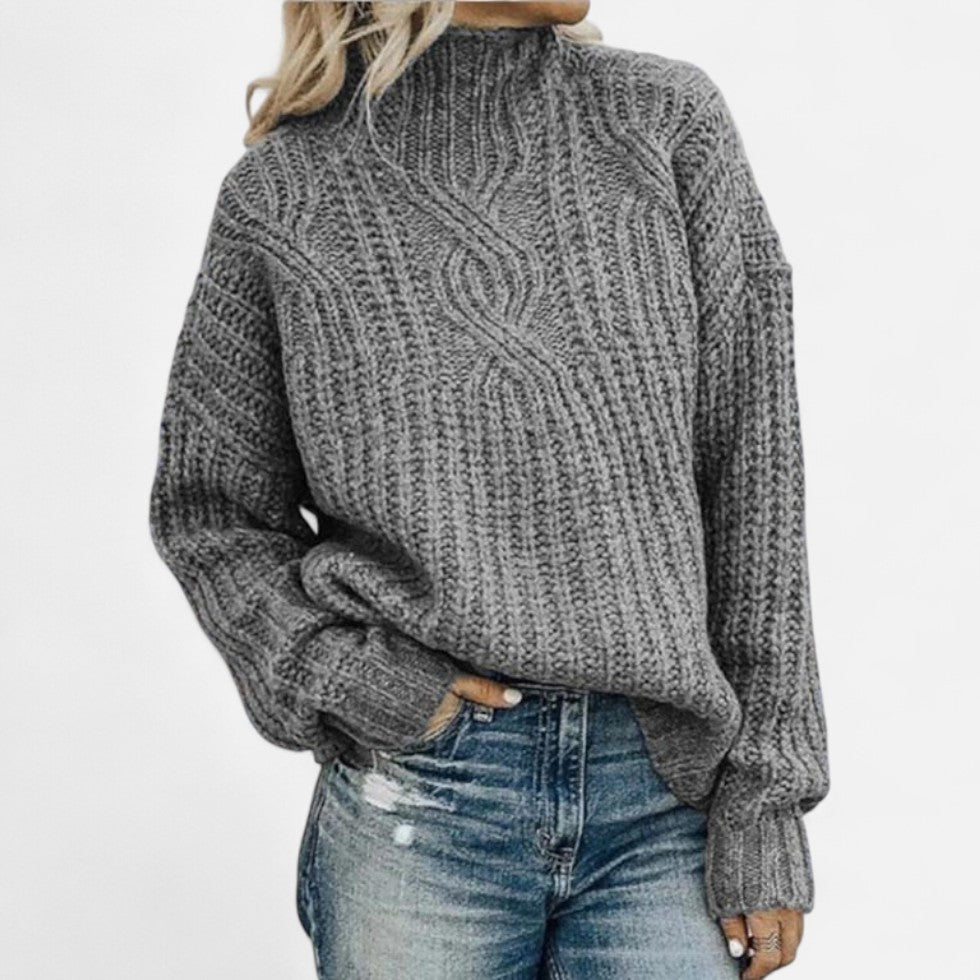 Women's Chunky Cable Knit High Neck Sweater