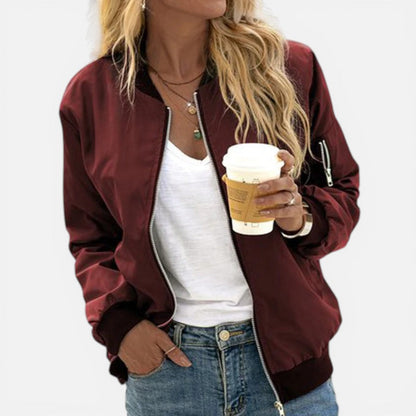 Women's Bomber Jacket with Zip Front and Ribbed Cuffs