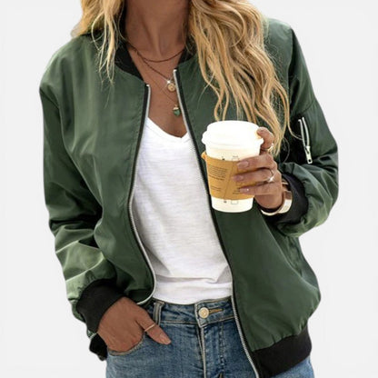 Women's Bomber Jacket with Zip Front and Ribbed Cuffs