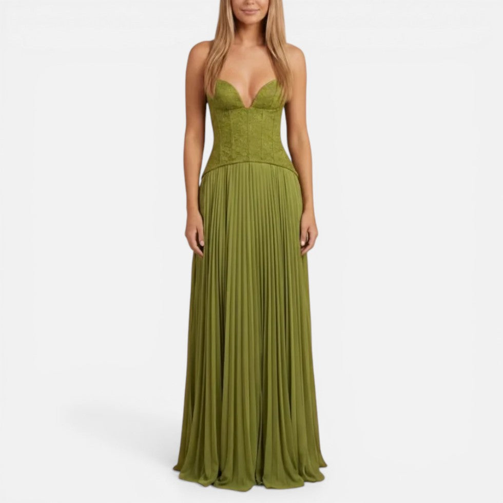 Women's Corset Pleated Chiffon Maxi Dress