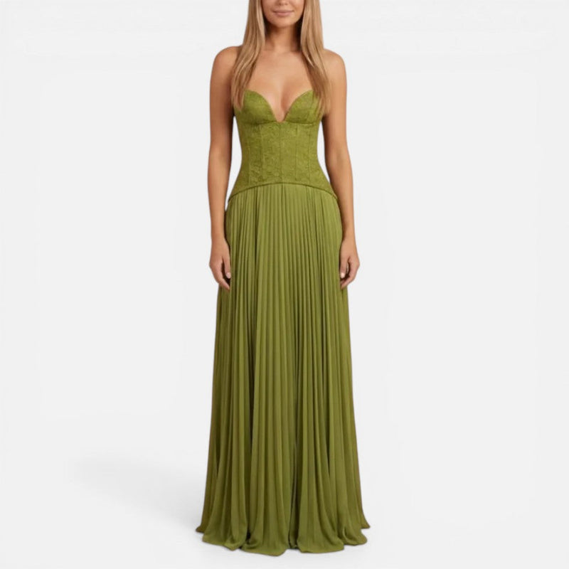 Women's Corset Pleated Chiffon Maxi Dress