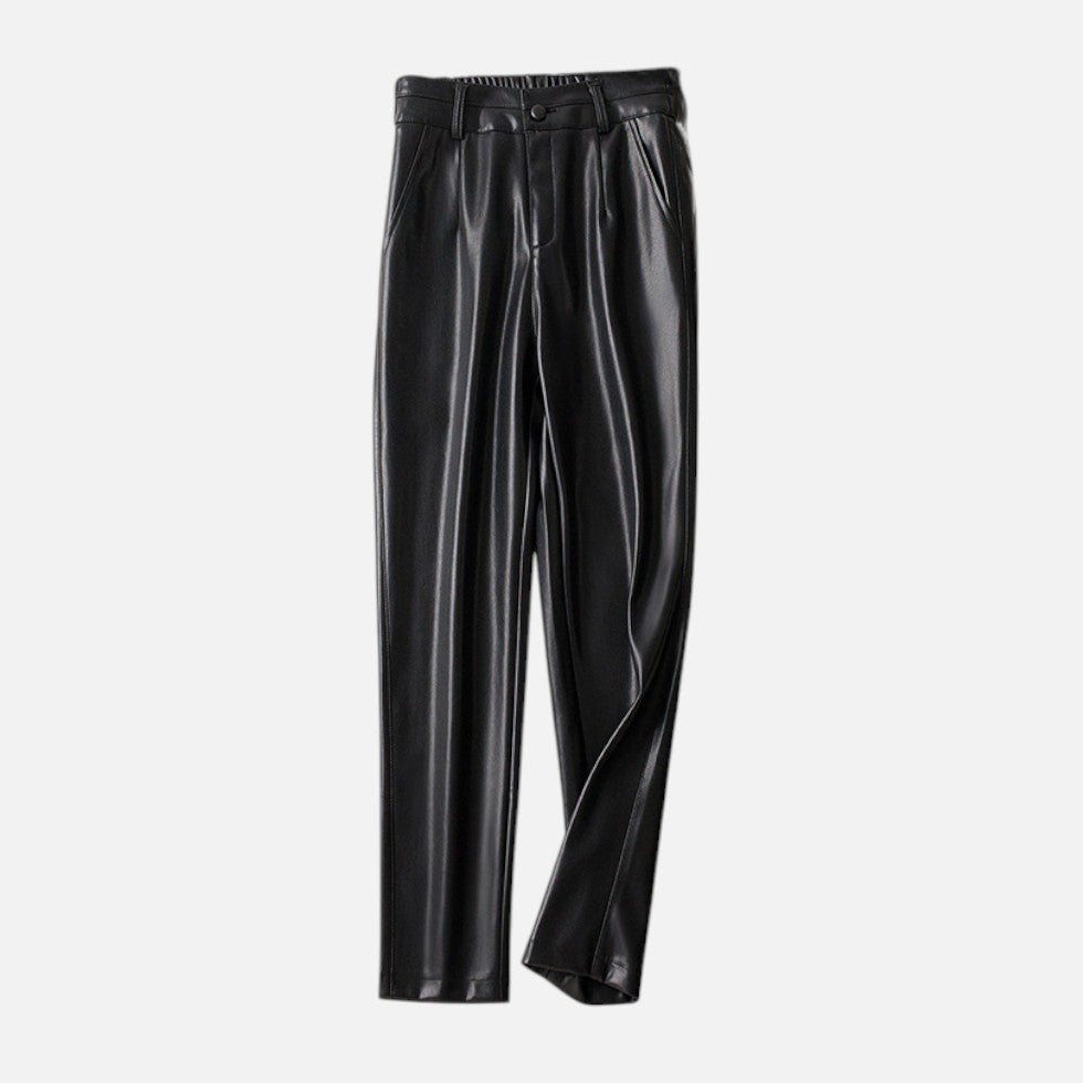 Women's Belted Faux Leather Wide-Leg Pants