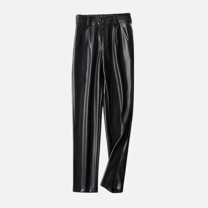 Women's Belted Faux Leather Wide-Leg Pants