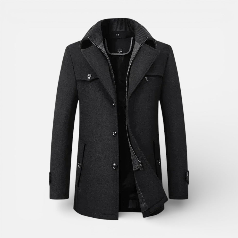 Men's Short Coat with Zip Bib and Button Closure