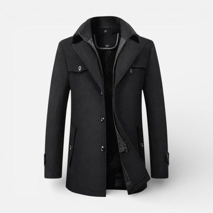 Men's Short Coat with Zip Bib and Button Closure