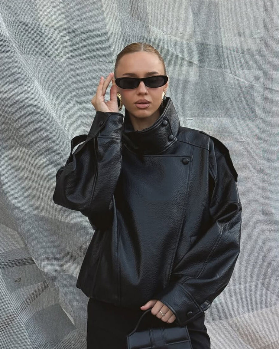 Women's Leather Jacket – Funnel Neck Asymmetric