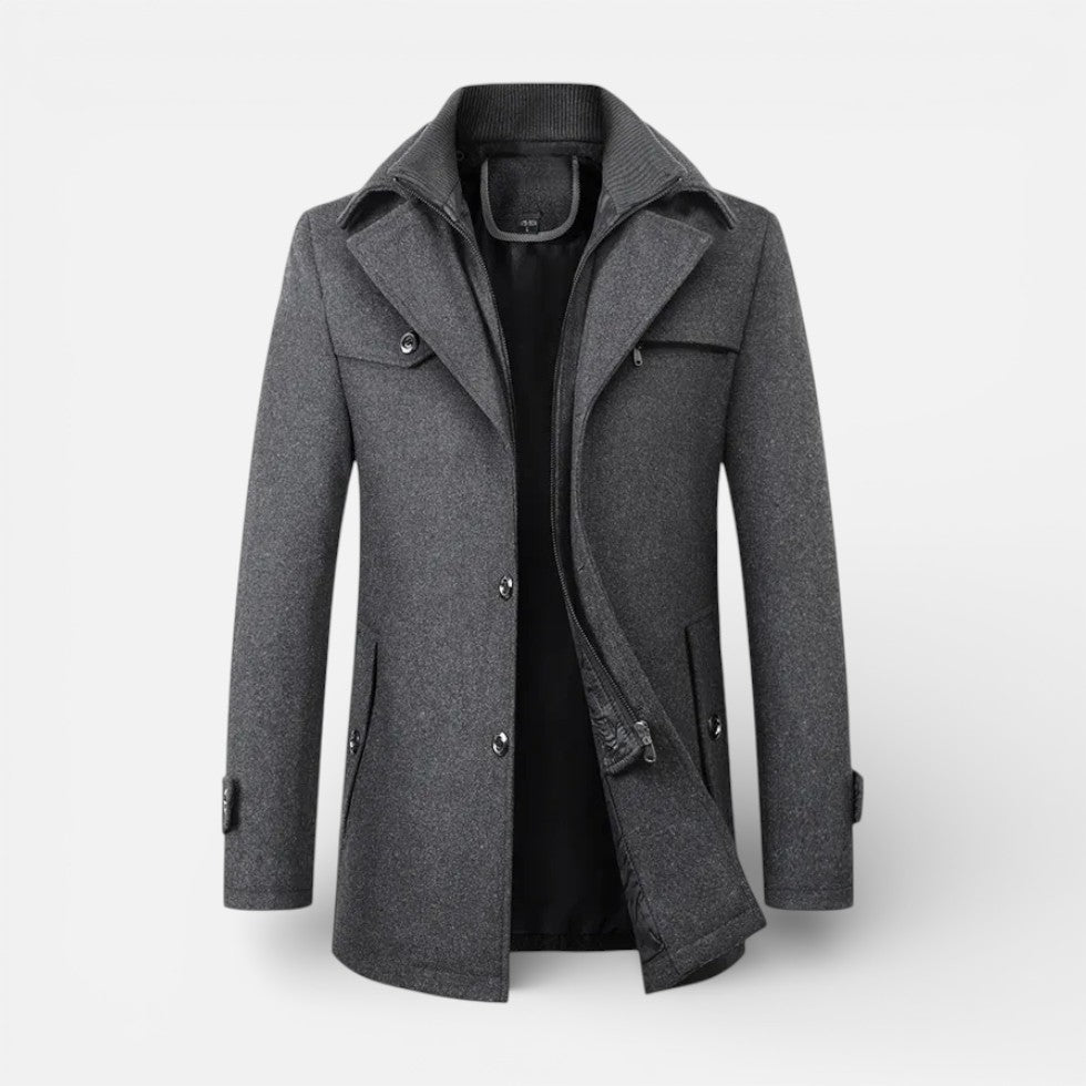Men's Short Coat with Zip Bib and Button Closure