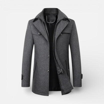 Men's Short Coat with Zip Bib and Button Closure