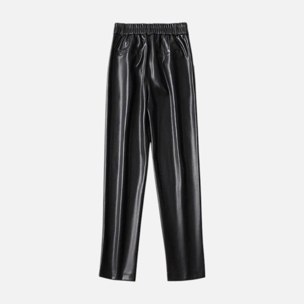 Women's Belted Faux Leather Wide-Leg Pants