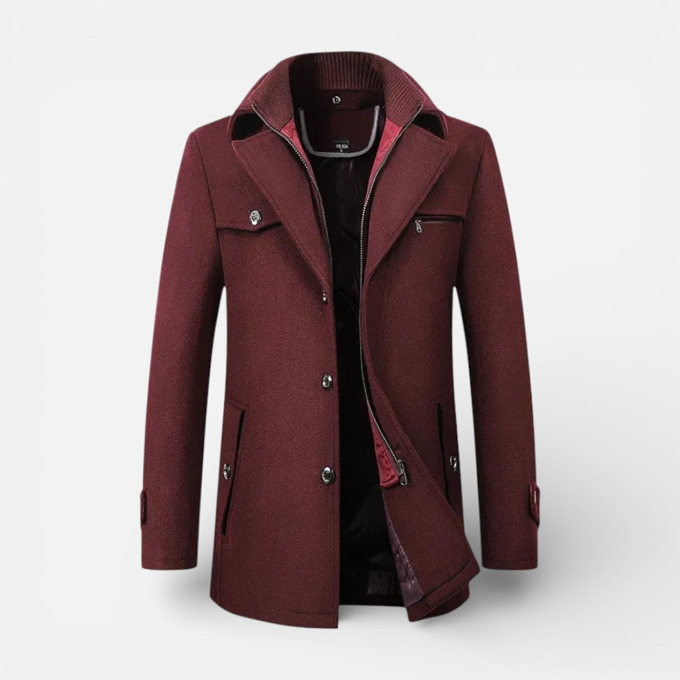Men's Short Coat with Zip Bib and Button Closure