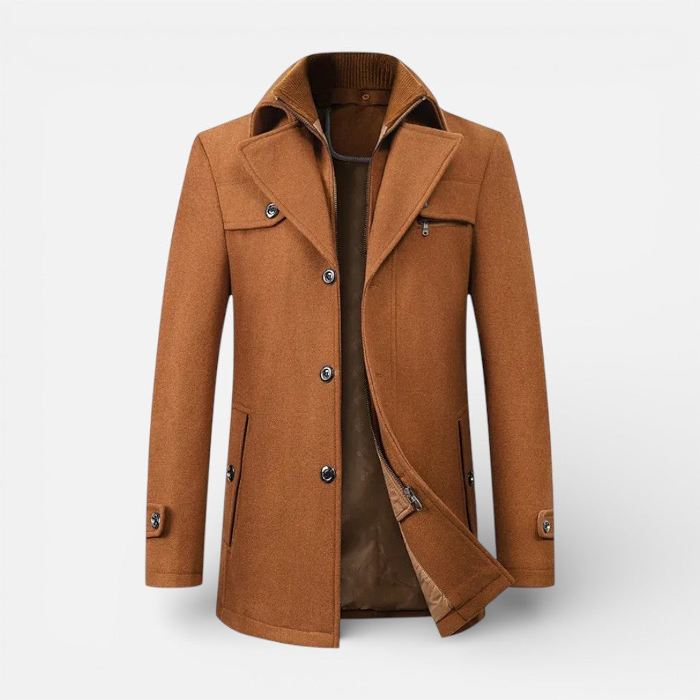 Men's Short Coat with Zip Bib and Button Closure