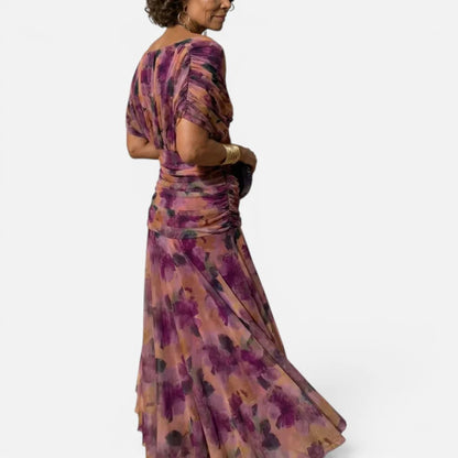 Women's Floral Wrap Midi Dress with V-Neck