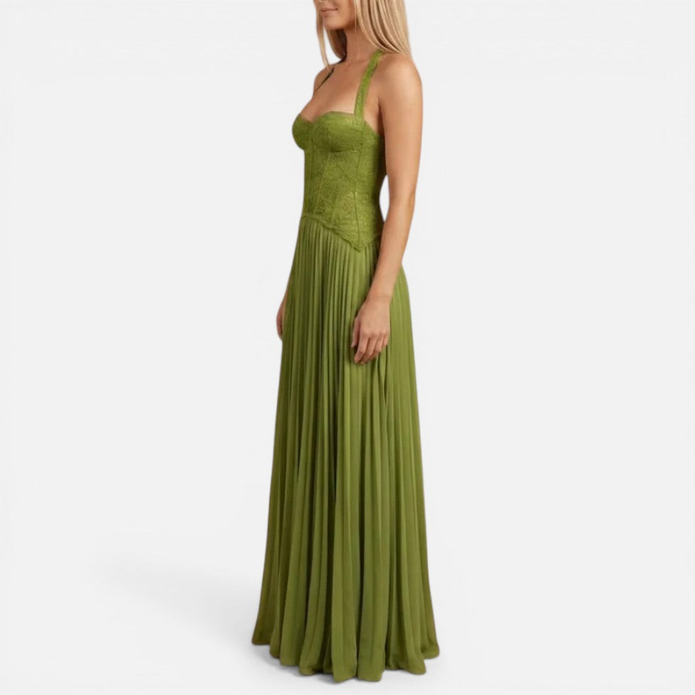 Women's Corset Pleated Chiffon Maxi Dress