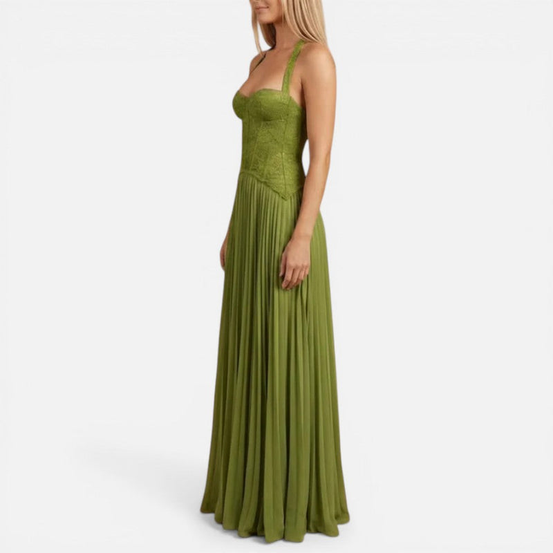 Women's Corset Pleated Chiffon Maxi Dress