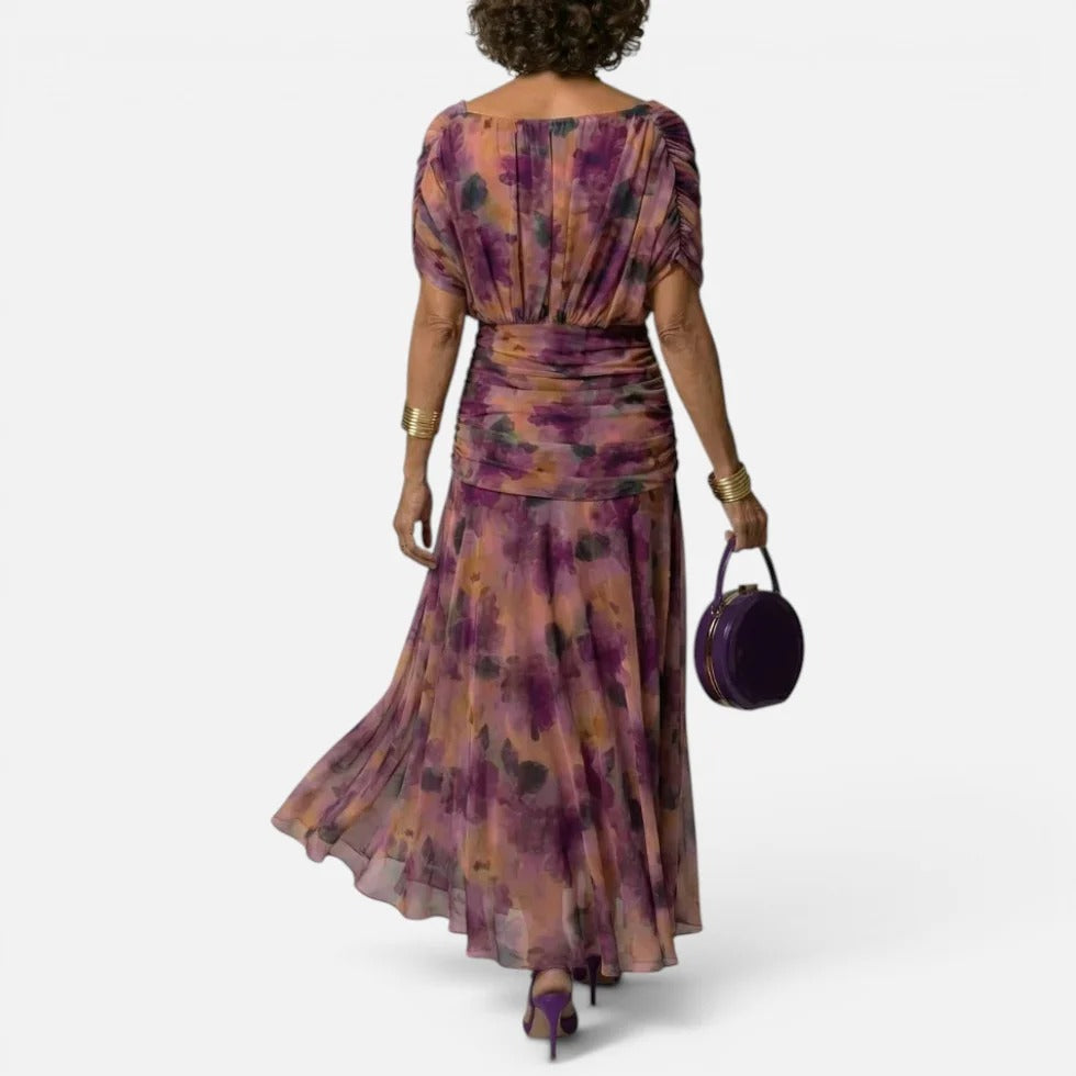 Women's Floral Wrap Midi Dress with V-Neck