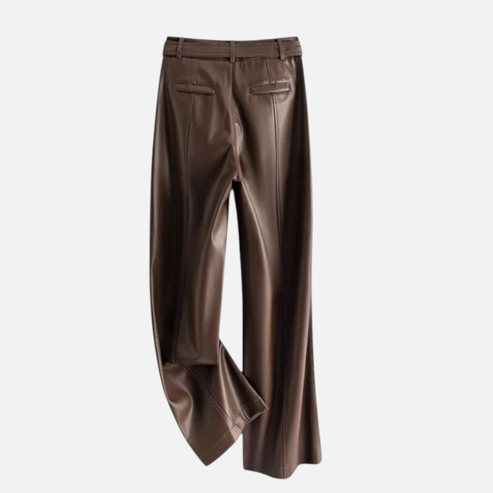 Women's Belted Faux Leather Wide-Leg Pants